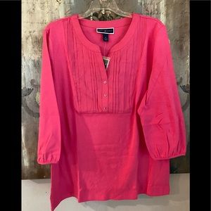 NWT Karen Scott 3/4 Sleeve T-Shirt with Pintuck Front Insert.  Pink or Black!